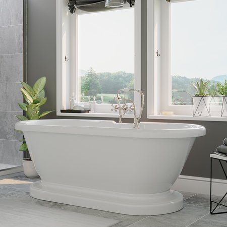 CAMBRIDGE PLUMBING Acrylic Double Ended Pedestal Bathtub with 7" Deck Mount Faucet Drillings ADE60-PED-DH